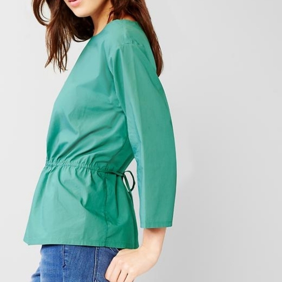 GAP cotton green oversized light quarter sleeve poplin peplum top Size XS - Picture 2 of 8